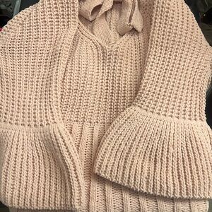 POL Soft Blush V neck bow tie Sweater